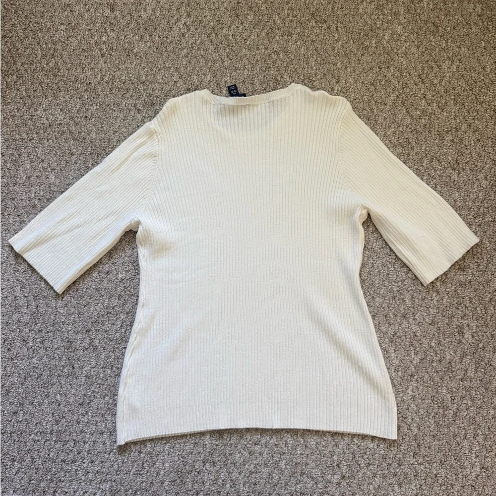 Cream Ribbed Short Sleeve Top - Picture 3 of 7